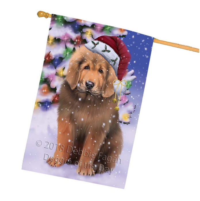 Winterland Wonderland Tibetan Mastiff Dog In Christmas Holiday Scenic Background House Flag FLG56167