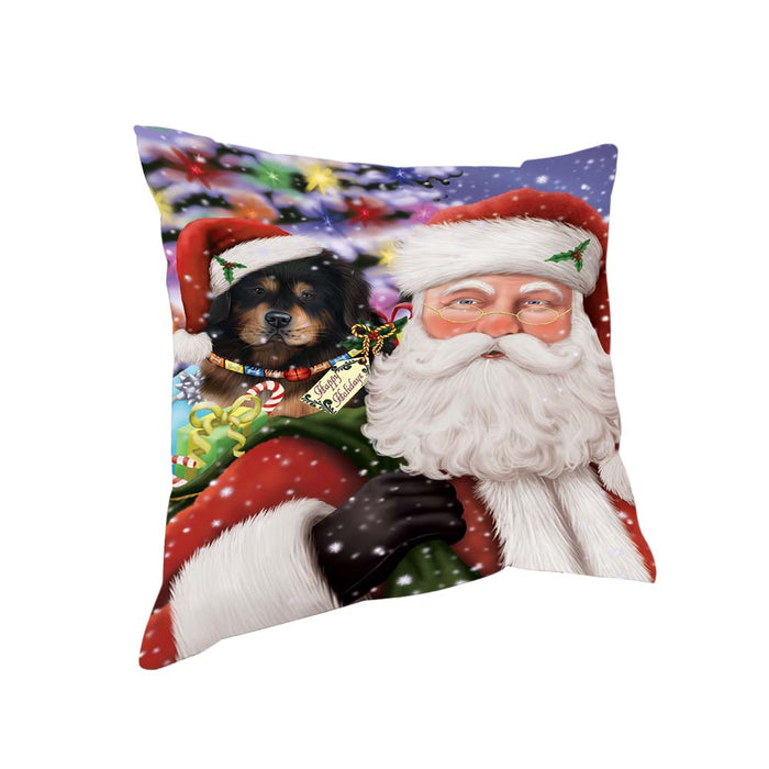 Santa Carrying Tibetan Mastiff Dog and Christmas Presents Pillow PIL71096