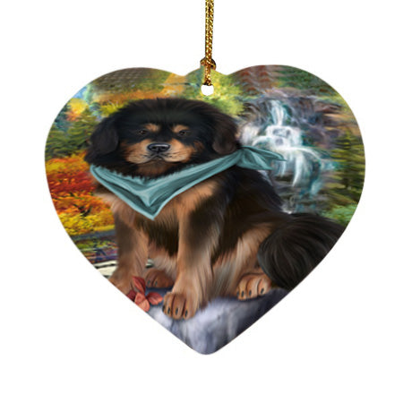 Scenic Waterfall Tibetan Mastiff Dog Heart Christmas Ornament HPOR54823