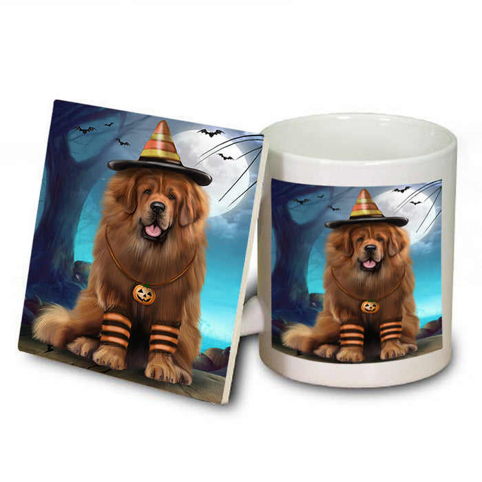 Happy Halloween Trick or Treat Tibetan Mastiff Dog Mug and Coaster Set MUC54529