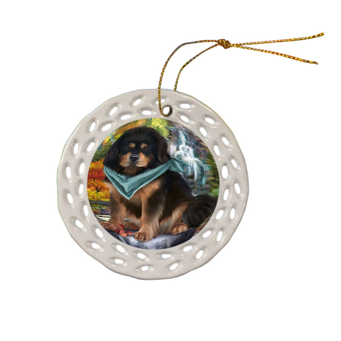 Scenic Waterfall Tibetan Mastiff Dog Ceramic Doily Ornament DPOR54823