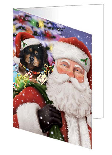 Santa Carrying Tibetan Mastiff Dog and Christmas Presents Handmade Artwork Assorted Pets Greeting Cards and Note Cards with Envelopes for All Occasions and Holiday Seasons GCD71141