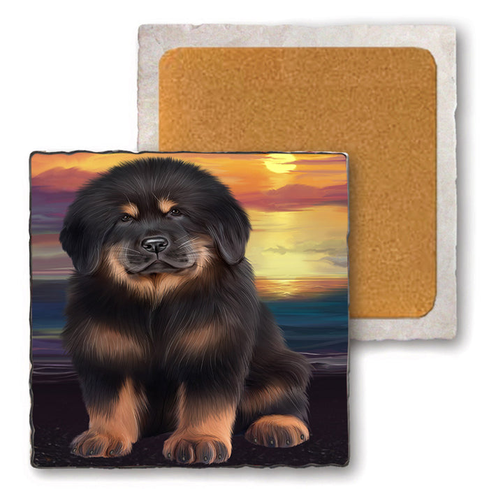 Tibetan Mastiff Dog Set of 4 Natural Stone Marble Tile Coasters MCST49645