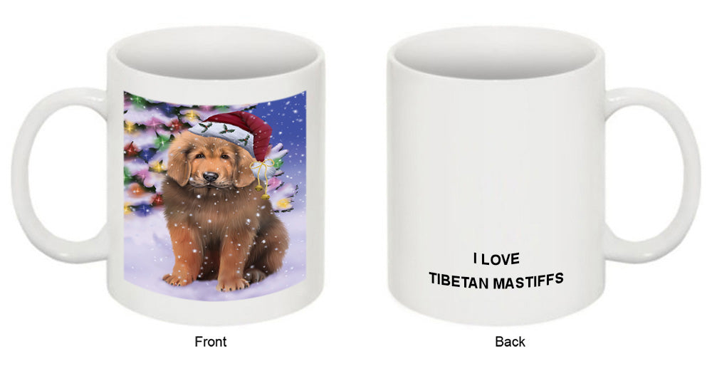 Winterland Wonderland Tibetan Mastiff Dog In Christmas Holiday Scenic Background Coffee Mug MUG51136