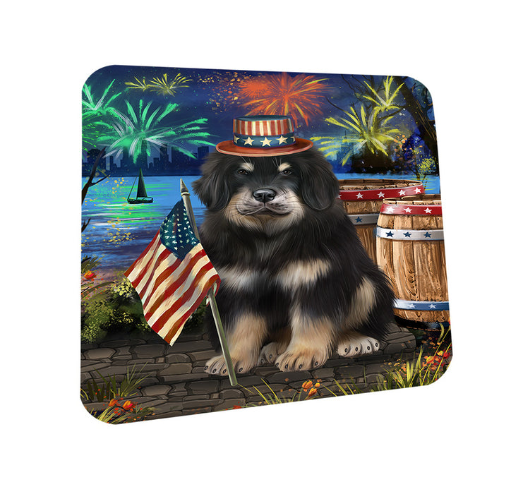 4th of July Independence Day Firework Tibetan Mastiff Dog Coasters Set of 4 CST54051