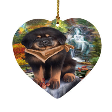 Scenic Waterfall Tibetan Mastiff Dog Heart Christmas Ornament HPOR54824