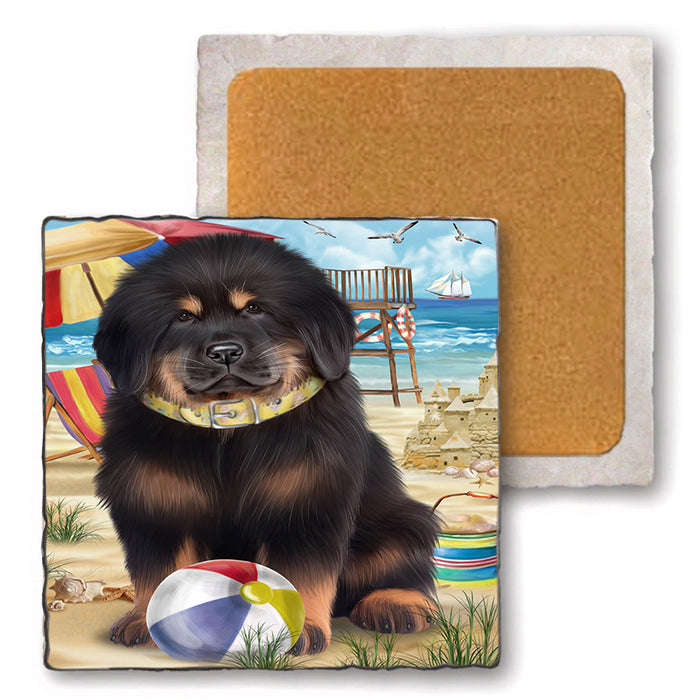 Pet Friendly Beach Tibetan Mastiff Dog Set of 4 Natural Stone Marble Tile Coasters MCST49199