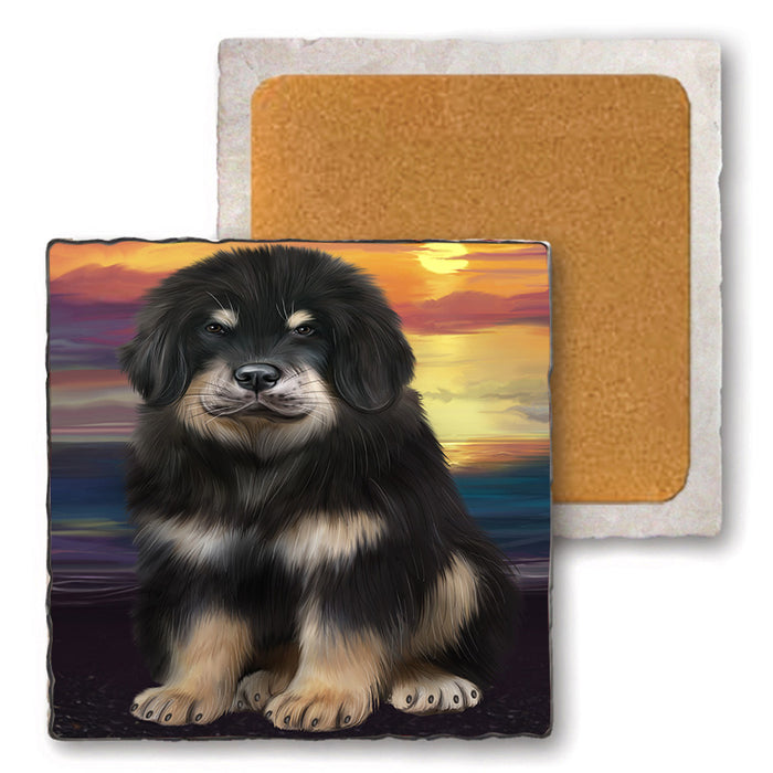 Tibetan Mastiff Dog Set of 4 Natural Stone Marble Tile Coasters MCST49646