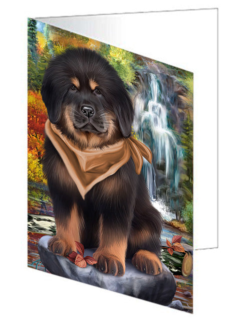 Scenic Waterfall Tibetan Mastiff Dog Handmade Artwork Assorted Pets Greeting Cards and Note Cards with Envelopes for All Occasions and Holiday Seasons GCD68501