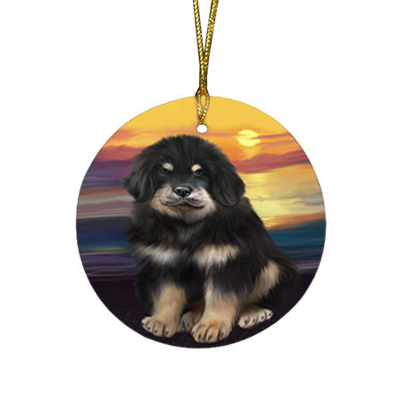 Tibetan Mastiff Dog Round Flat Christmas Ornament RFPOR54765