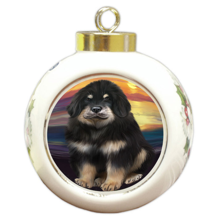 Tibetan Mastiff Dog Round Ball Christmas Ornament RBPOR54774