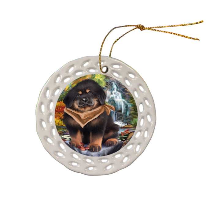 Scenic Waterfall Tibetan Mastiff Dog Ceramic Doily Ornament DPOR54824