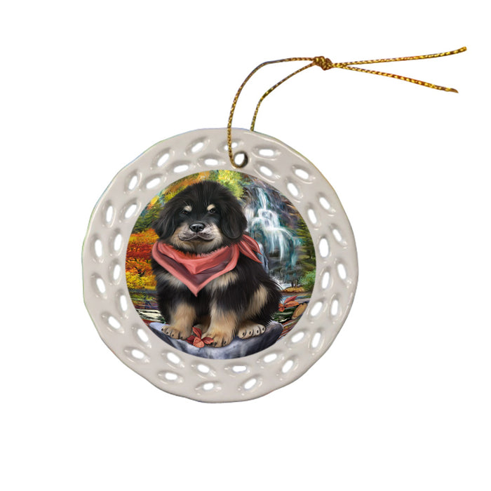 Scenic Waterfall Tibetan Mastiff Dog Ceramic Doily Ornament DPOR54825