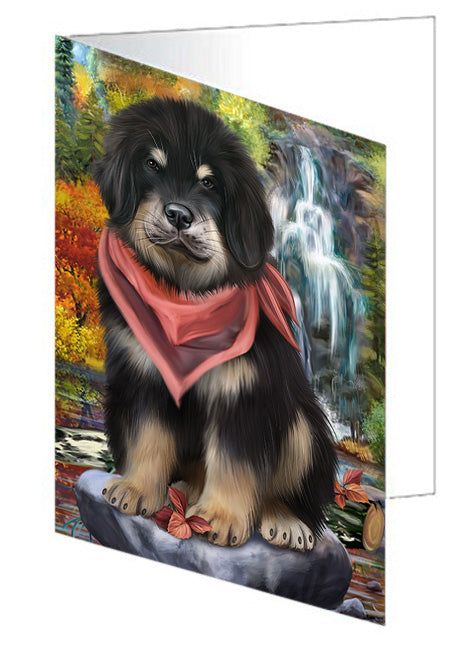 Scenic Waterfall Tibetan Mastiff Dog Handmade Artwork Assorted Pets Greeting Cards and Note Cards with Envelopes for All Occasions and Holiday Seasons GCD68504