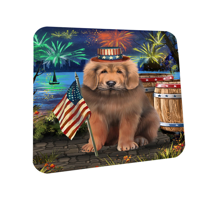 4th of July Independence Day Firework Tibetan Mastiff Dog Coasters Set of 4 CST54052
