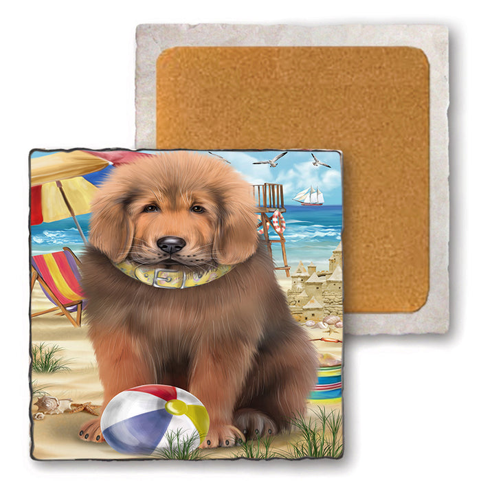 Pet Friendly Beach Tibetan Mastiff Dog Set of 4 Natural Stone Marble Tile Coasters MCST49200