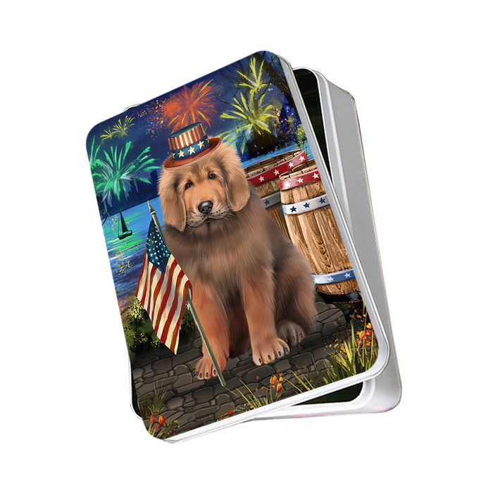 4th of July Independence Day Firework Tibetan Mastiff Dog Photo Storage Tin PITN54037