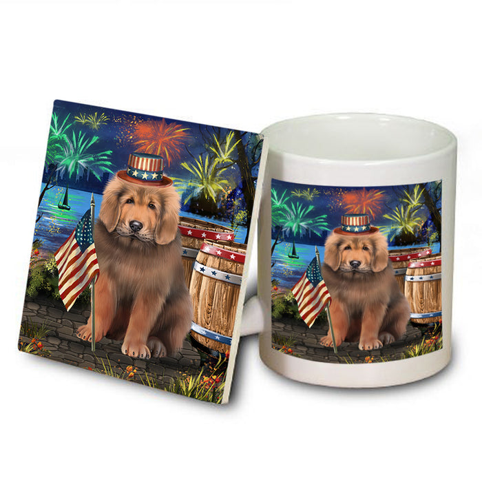 4th of July Independence Day Firework Tibetan Mastiff Dog Mug and Coaster Set MUC54086