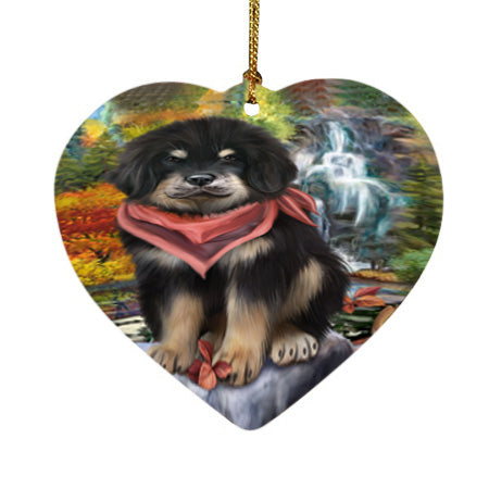 Scenic Waterfall Tibetan Mastiff Dog Heart Christmas Ornament HPOR54825