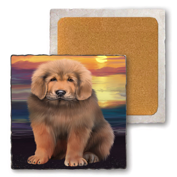 Tibetan Mastiff Dog Set of 4 Natural Stone Marble Tile Coasters MCST49647