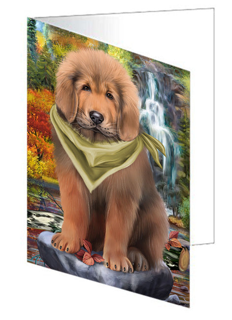 Scenic Waterfall Tibetan Mastiff Dog Handmade Artwork Assorted Pets Greeting Cards and Note Cards with Envelopes for All Occasions and Holiday Seasons GCD68507