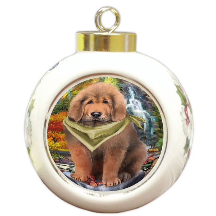 Scenic Waterfall Tibetan Mastiff Dog Round Ball Christmas Ornament RBPOR54826