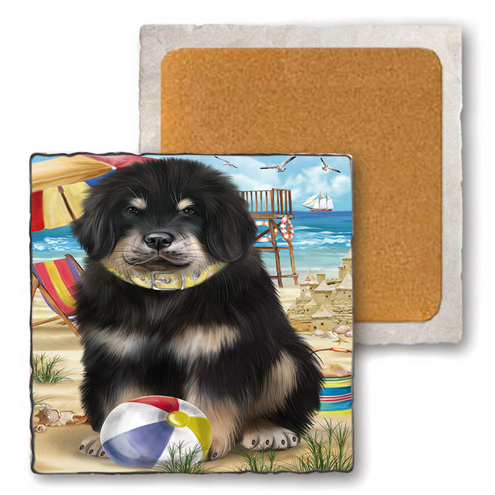 Pet Friendly Beach Tibetan Mastiff Dog Set of 4 Natural Stone Marble Tile Coasters MCST49201