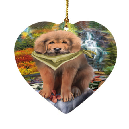 Scenic Waterfall Tibetan Mastiff Dog Heart Christmas Ornament HPOR54826