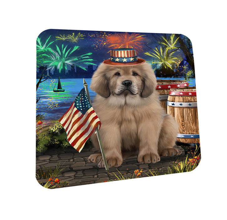 4th of July Independence Day Firework Tibetan Mastiff Dog Coasters Set of 4 CST54053