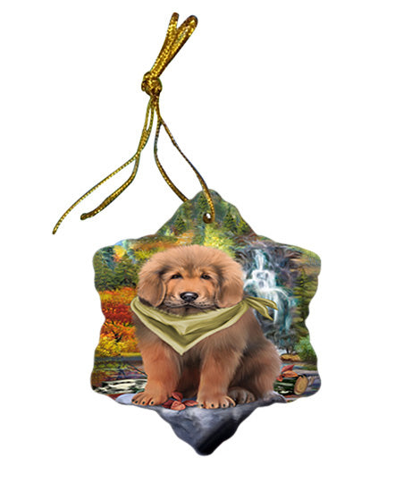 Scenic Waterfall Tibetan Mastiff Dog Star Porcelain Ornament SPOR54817