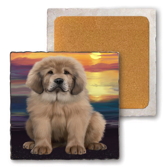 Tibetan Mastiff Dog Set of 4 Natural Stone Marble Tile Coasters MCST49648