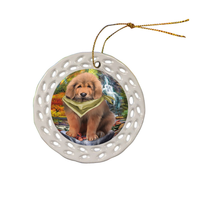 Scenic Waterfall Tibetan Mastiff Dog Ceramic Doily Ornament DPOR54826