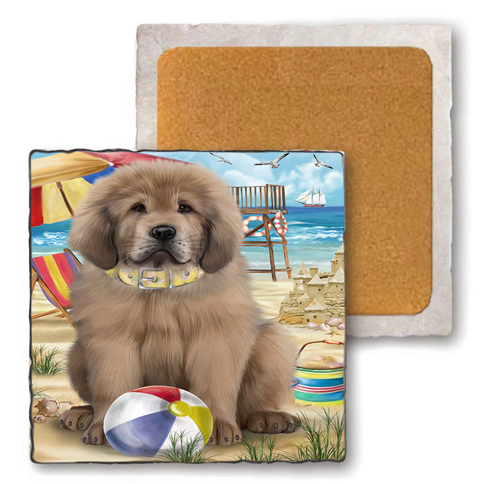 Pet Friendly Beach Tibetan Mastiff Dog Set of 4 Natural Stone Marble Tile Coasters MCST49202