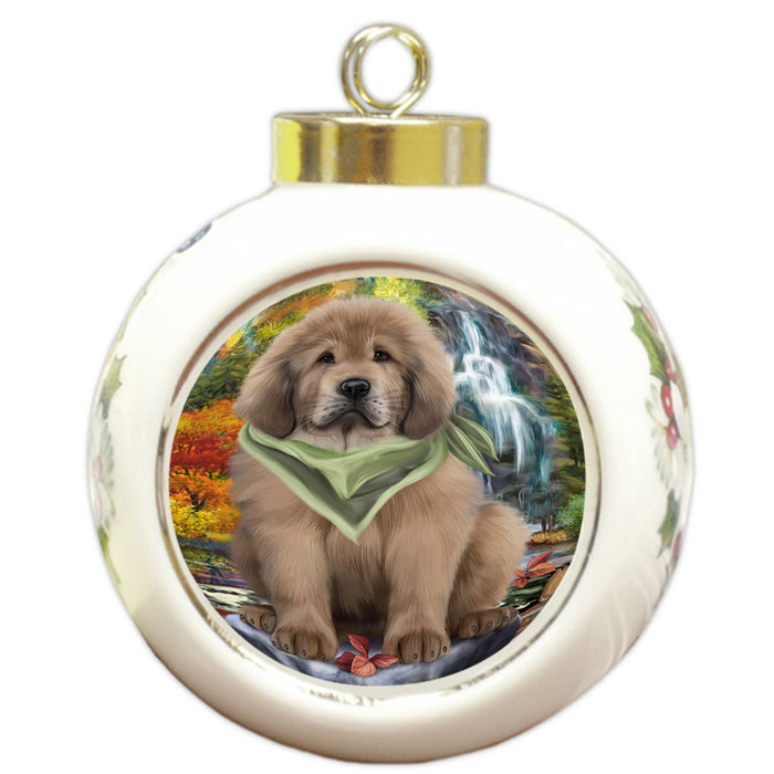 Scenic Waterfall Tibetan Mastiff Dog Round Ball Christmas Ornament RBPOR54827