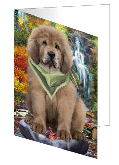 Scenic Waterfall Tibetan Mastiff Dog Handmade Artwork Assorted Pets Greeting Cards and Note Cards with Envelopes for All Occasions and Holiday Seasons GCD68510