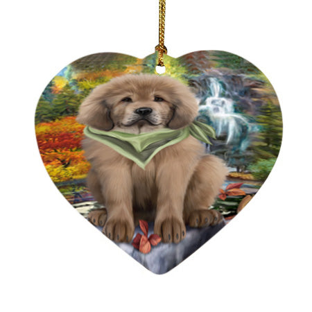 Scenic Waterfall Tibetan Mastiff Dog Heart Christmas Ornament HPOR54827