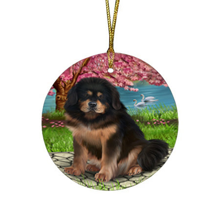 Tibetan Mastiff Dog Round Flat Christmas Ornament RFPOR54769