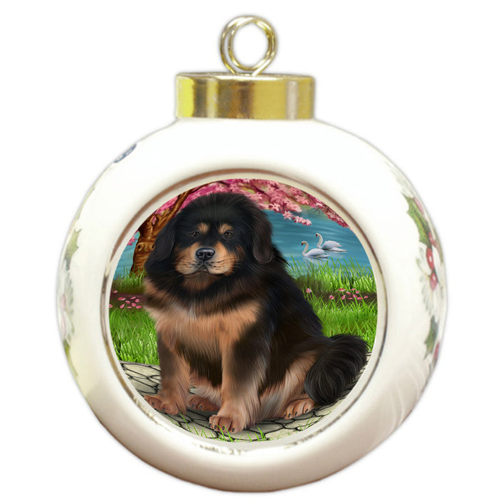 Tibetan Mastiff Dog Round Ball Christmas Ornament RBPOR54778