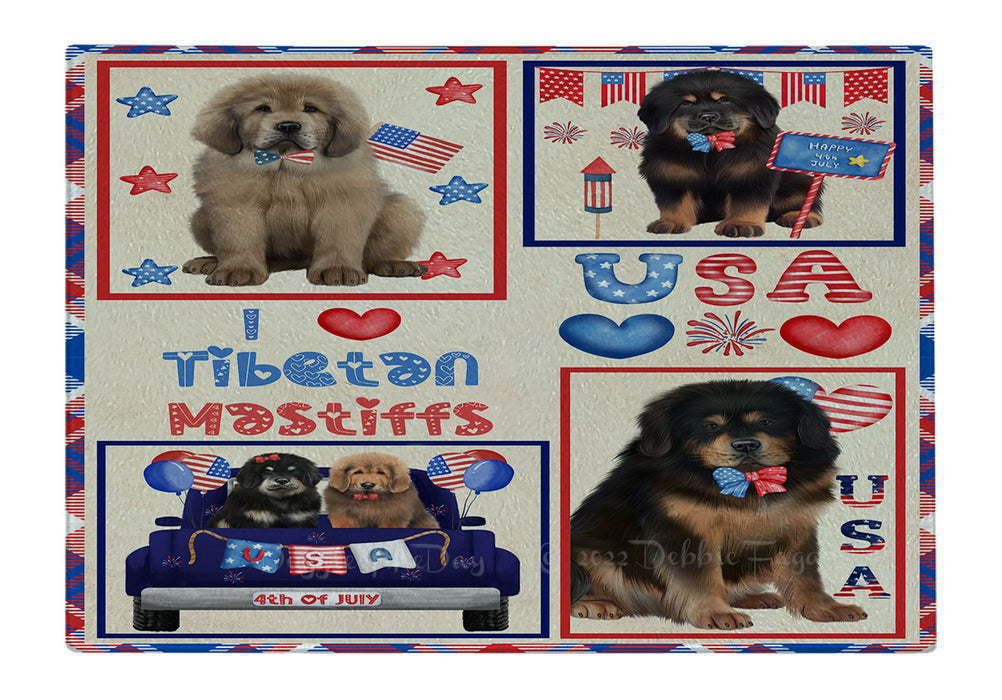4th of July Independence Day I Love USA Tibetan Mastiff Dogs Cutting Board - For Kitchen - Scratch & Stain Resistant - Designed To Stay In Place - Easy To Clean By Hand - Perfect for Chopping Meats, Vegetables