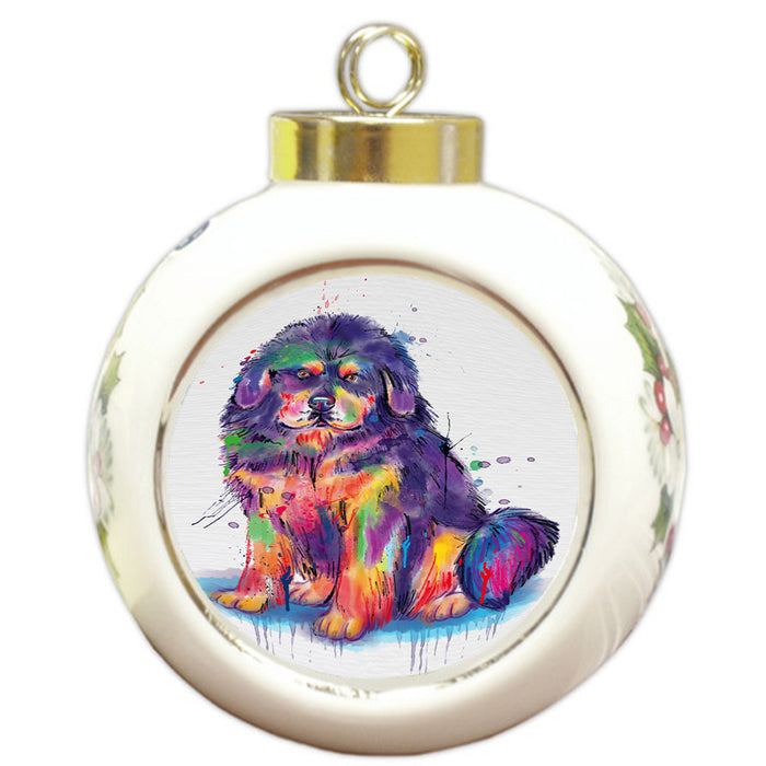 Watercolor Tibetan Mastiff Dog Round Ball Christmas Ornament RBPOR58236