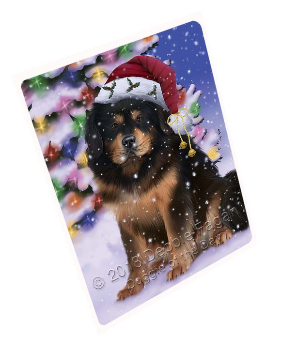 Winterland Wonderland Tibetan Mastiff Dog In Christmas Holiday Scenic Background Cutting Board C72354