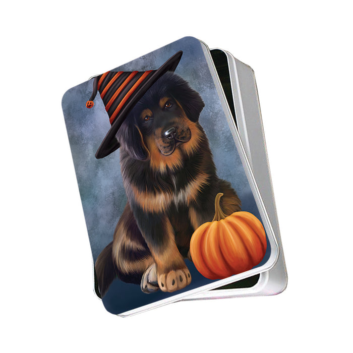 Happy Halloween Tibetan Mastiff Dog Wearing Witch Hat with Pumpkin Photo Storage Tin PITN54767