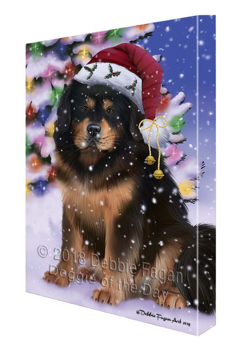 Winterland Wonderland Tibetan Mastiff Dog In Christmas Holiday Scenic Background Canvas Print Wall Art Décor CVS121580