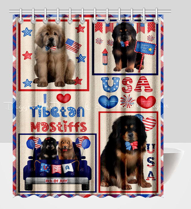 4th of July Independence Day I Love USA Tibetan Mastiff Dogs Shower Curtain Pet Painting Bathtub Curtain Waterproof Polyester One-Side Printing Decor Bath Tub Curtain for Bathroom with Hooks