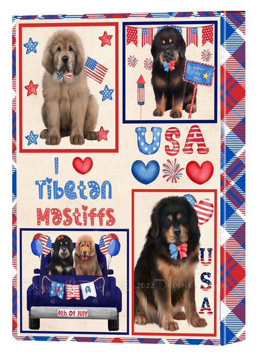 4th of July Independence Day I Love USA Tibetan Mastiff Dogs Canvas Wall Art - Premium Quality Ready to Hang Room Decor Wall Art Canvas - Unique Animal Printed Digital Painting for Decoration