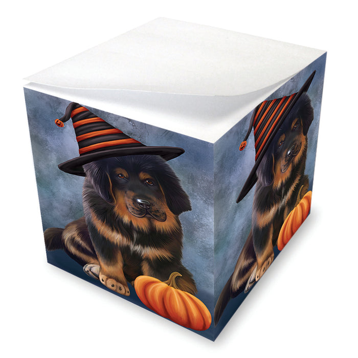 Happy Halloween Tibetan Mastiff Dog Wearing Witch Hat with Pumpkin Note Cube NOC56470