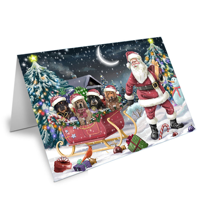Santa Sled Christmas Happy Holidays Tibetan Mastiffs Dog Handmade Artwork Assorted Pets Greeting Cards and Note Cards with Envelopes for All Occasions and Holiday Seasons GCD67175