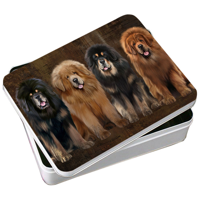 Rustic 4 Tibetan Mastiffs Dog Photo Storage Tin PITN54314