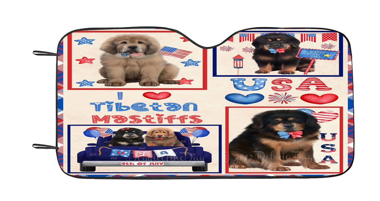 4th of July Independence Day I Love USA Tibetan Mastiff Dogs Car Sun Shade Cover Curtain
