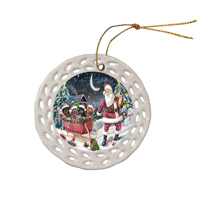 Santa Sled Christmas Happy Holidays Tibetan Mastiffs Dog Ceramic Doily Ornament DPOR54382